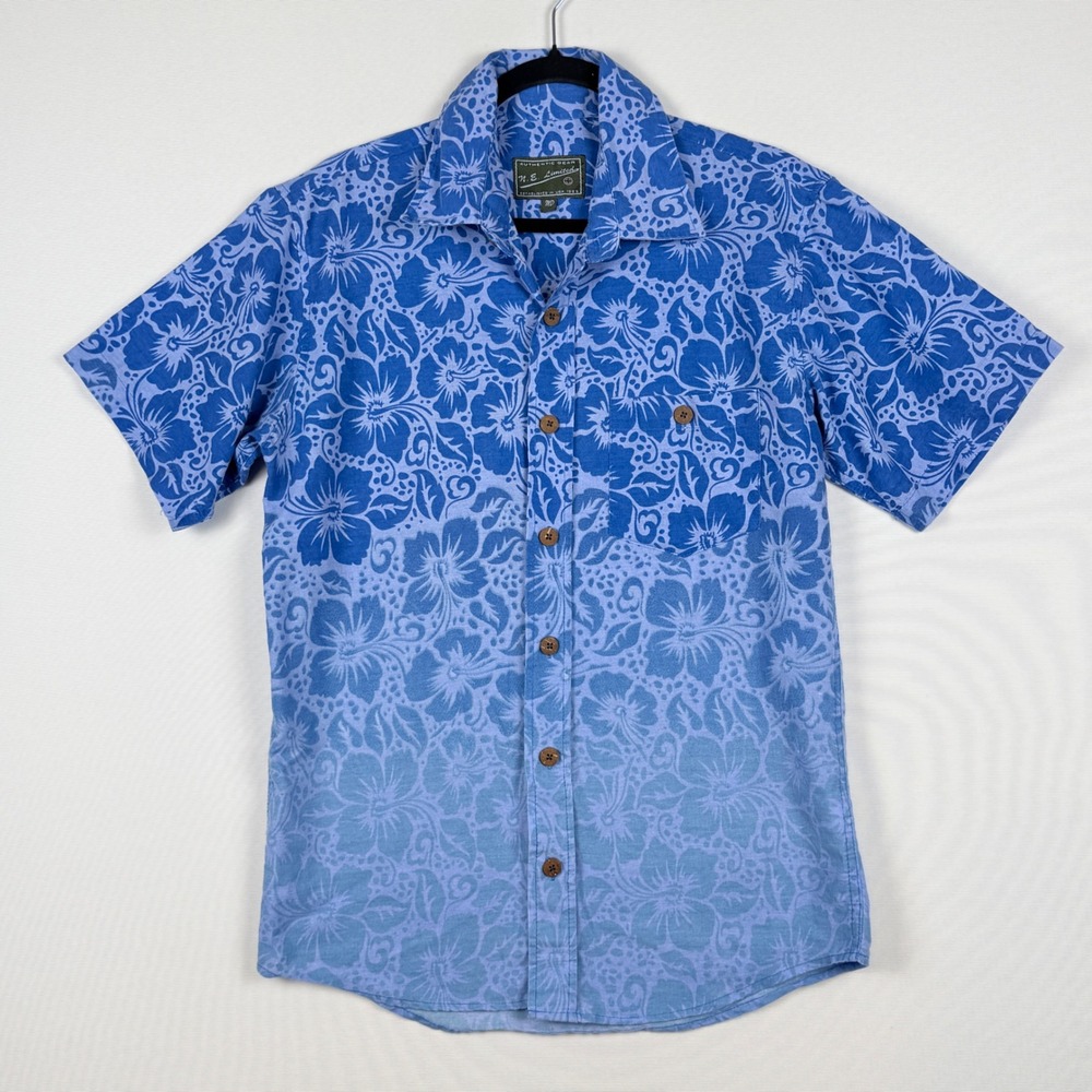 N.E. Limited Mens‎ Medium Shirt Blue  Ombre Floral Hawaiian Tropical Resort Chic